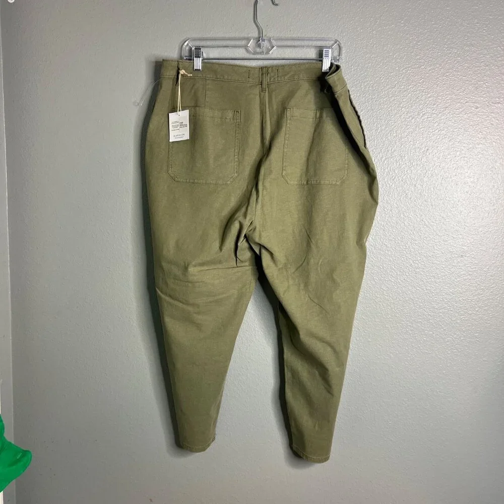 Lila Ryan Stretch Linen Pants Women's 18W Green Martina Straight Capri Ankle NWT
